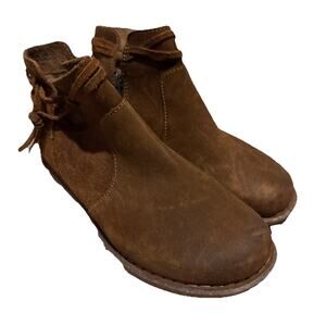 BORN Womens Tarkiln Brown Suede Ankle Boots Size 6.5 US Zip Leather Wrap Laces